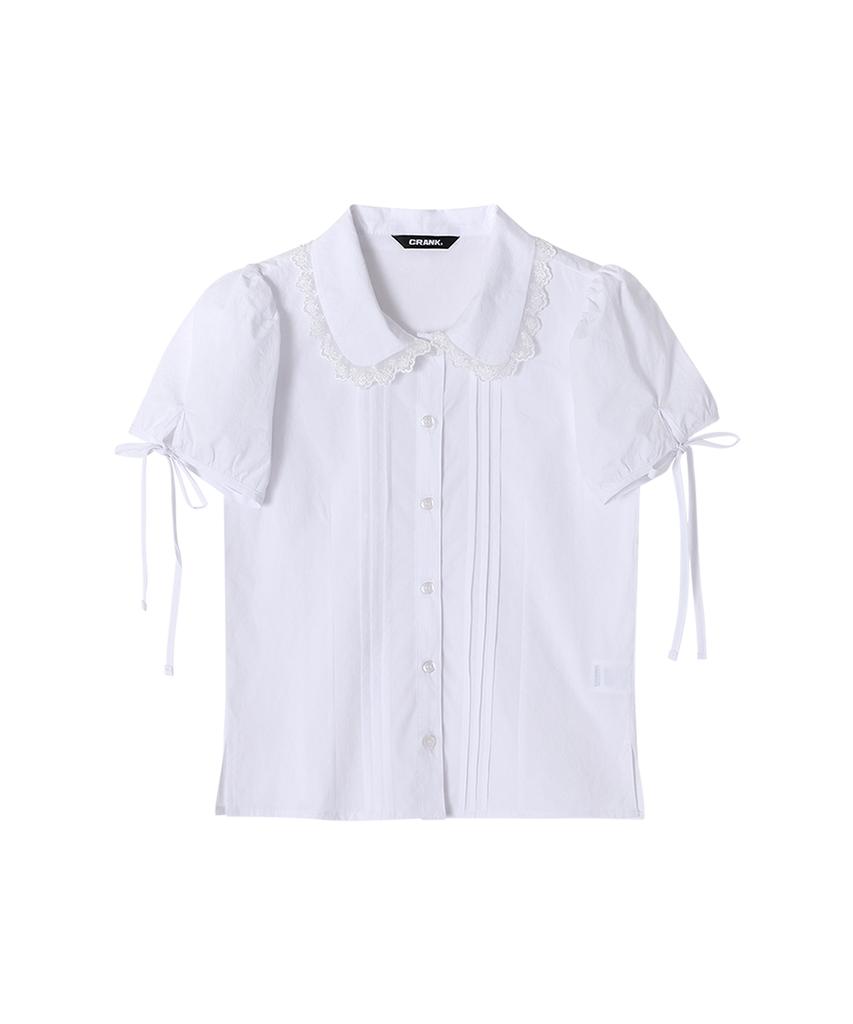 CRANK Pintuck Lace Collar Blouse_White