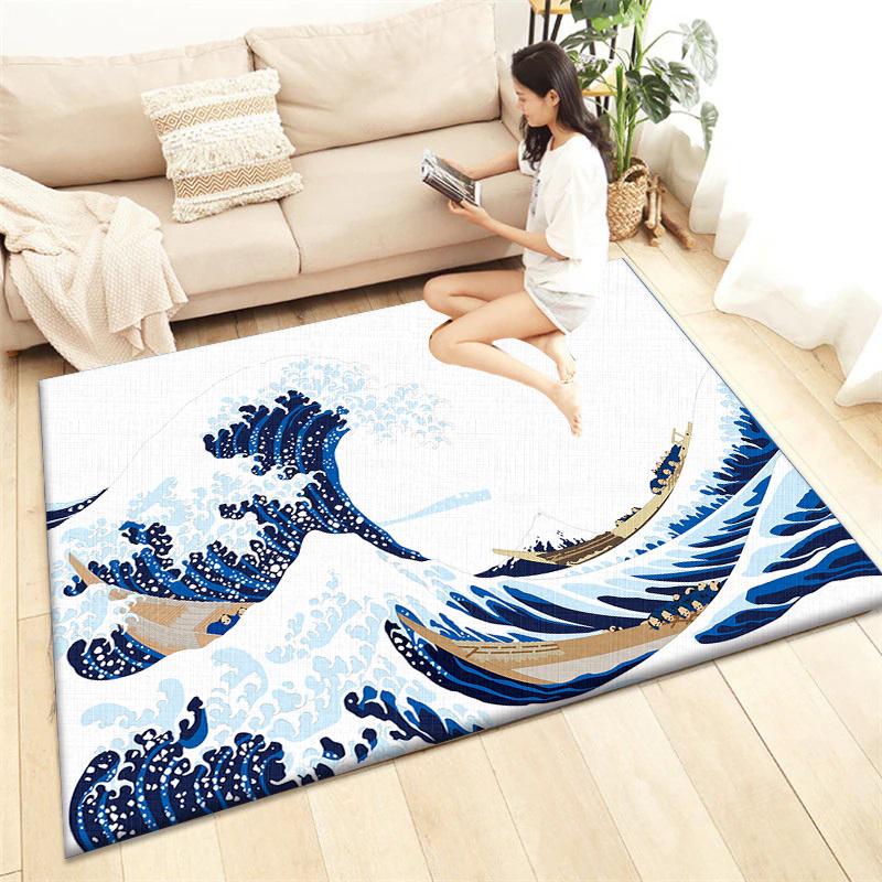 Japanese Style Printed Carpet Living Room Home Decor Sofa Table Rug Anti Slip Chair Cushion Lounge Mat Picnic Camping