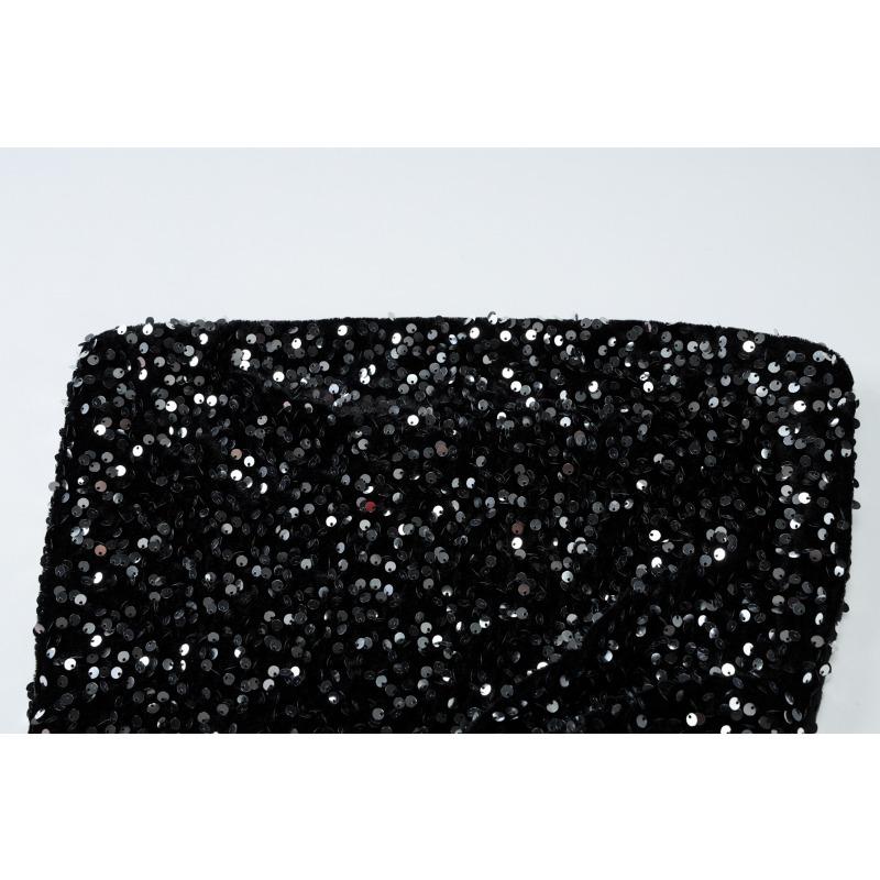 Women's Spring Sexy One-shoulder Strapless Short Dress Sequined Fashion Dress