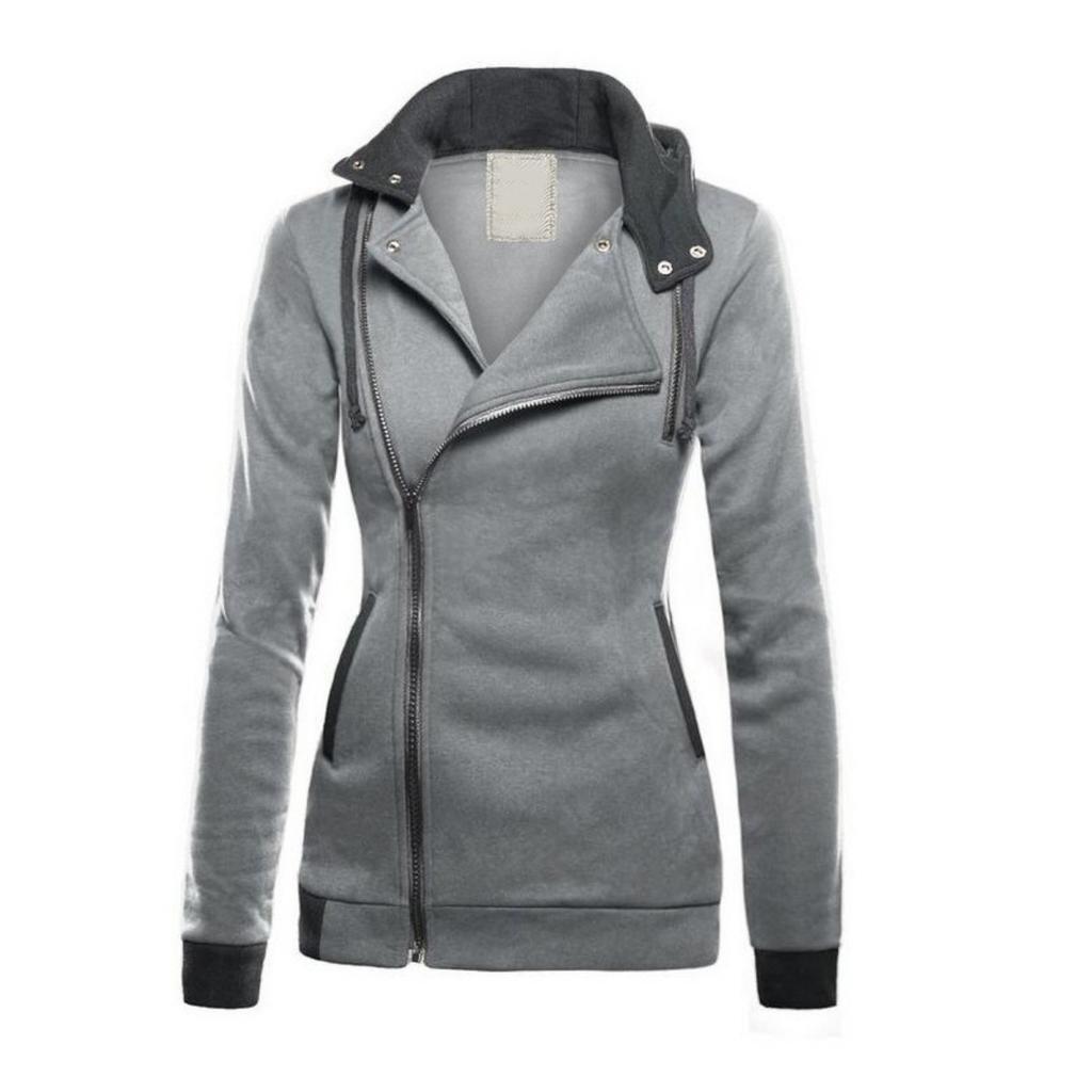 Women's  Spring Fleece Lined Color Block Hooded Sweatshirt, Thickened Warm Diagonal Zipper Hoodie