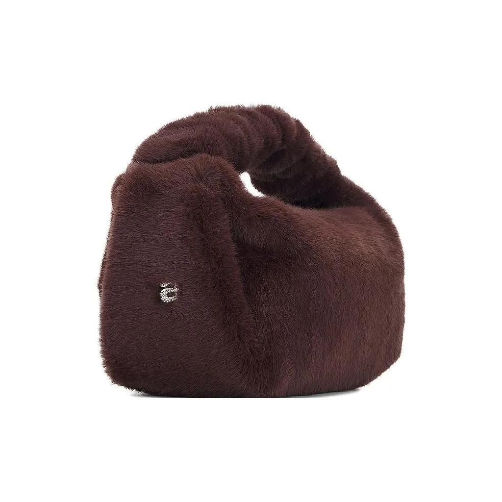 Alexander Wang Solid Crystal-Embellished Faux Fur Headband Zipper Closure Handbag  Small Size Women's Burgundy
