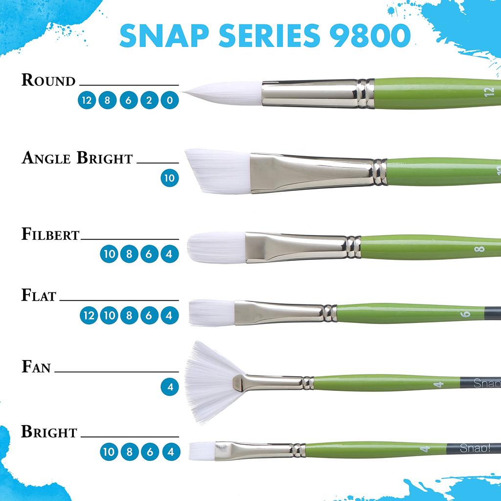 Princeton Snap Paint Brush 9850 Angle Shader Watercolor/Acrylic SET-3 (Round 0/2/6, 3/4)