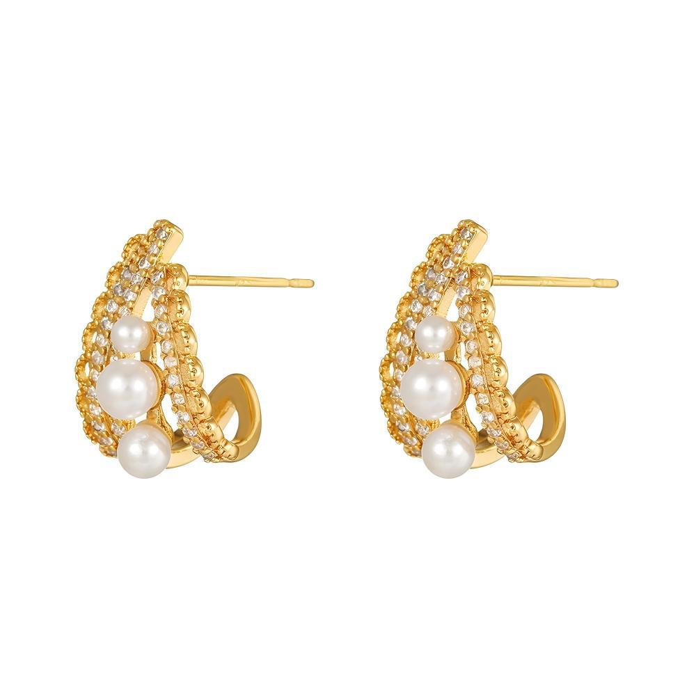 Real Gold Electroplating Temperament Diamond Stud Earrings Women'S French Retro Zircon Earrings Light Luxury Ear Jewelry