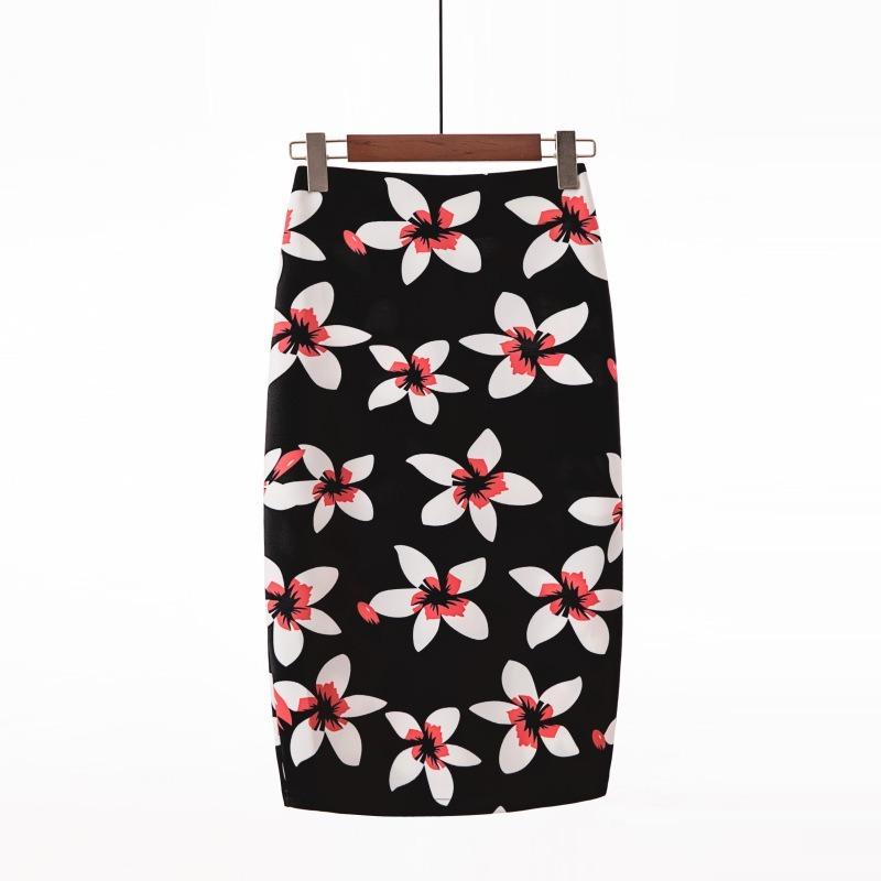 Printed Elegant Temperament Skirt Ladies Fashion Floral Bag Hip Skirt Sexy Summer Cool Retro Style