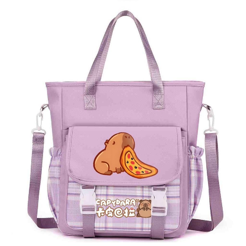 Crossbody bag, primary school, junior high school schoolbag, male and female students tutoring bag, cute kapibara large-capacity shoulder bag.