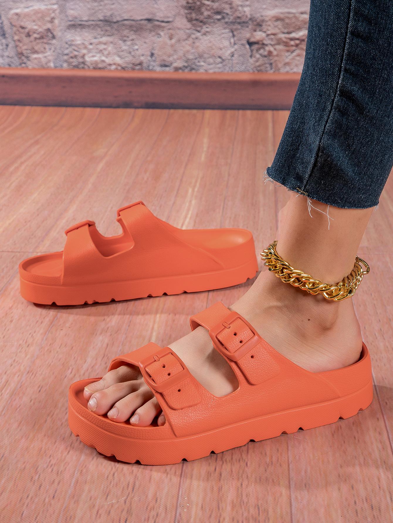 Женские белые сандалии EVA Толстая подошва Тапочки Шлепанцы с пряжкой Пляжная обувь 2024 — фото 6