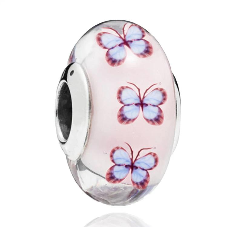 New Original Copper Murano Glass Flower And Leaf Cosmic Rainbow Charm Beads For Bracelet Diy Women Jewelry Gift