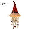 Christmas Hat Shaped Wall Decor Lighted Santa Hanging Chandelier, Warm LED String, Sequined Cone Pendant with Housewarming Gifts for Chime Star