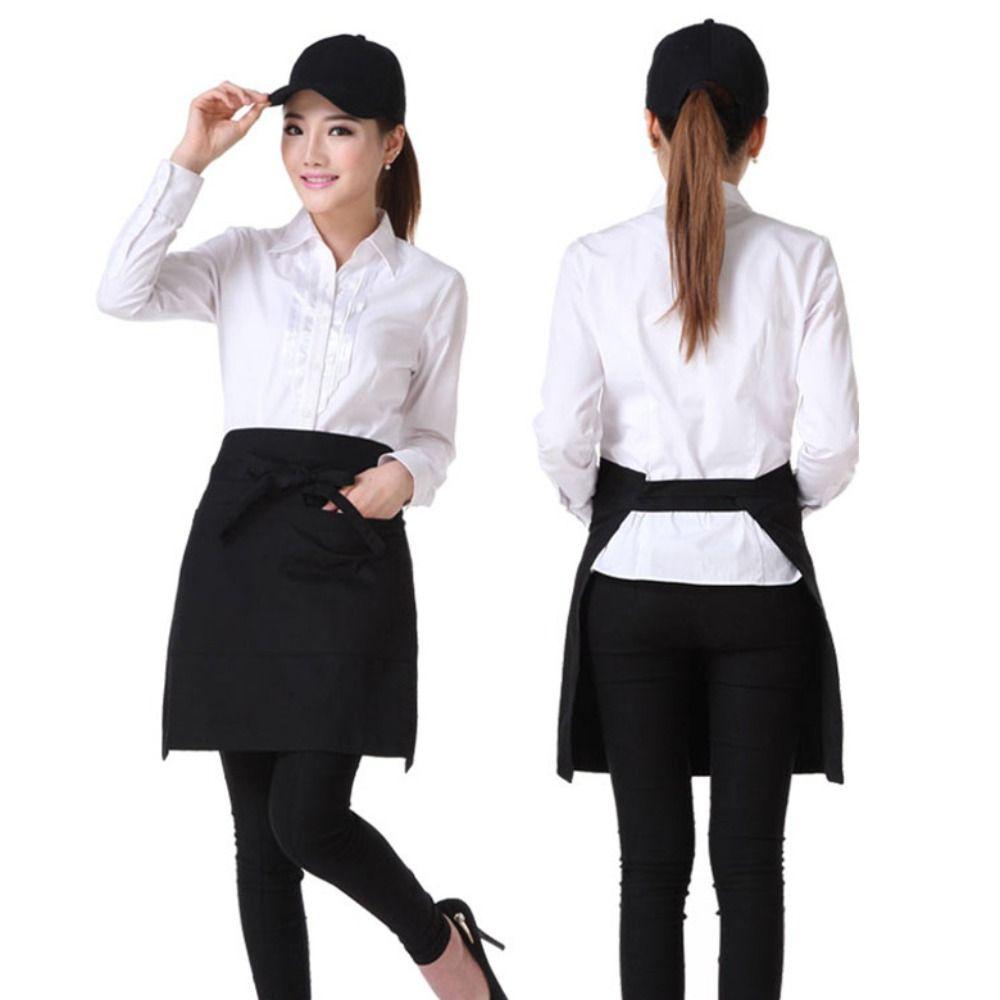 Black Short Half Waist Apron Hot Sale Breathable Unisex Short Apron Cotton Cloth Brown Waiter Half Waist Apron Cafe