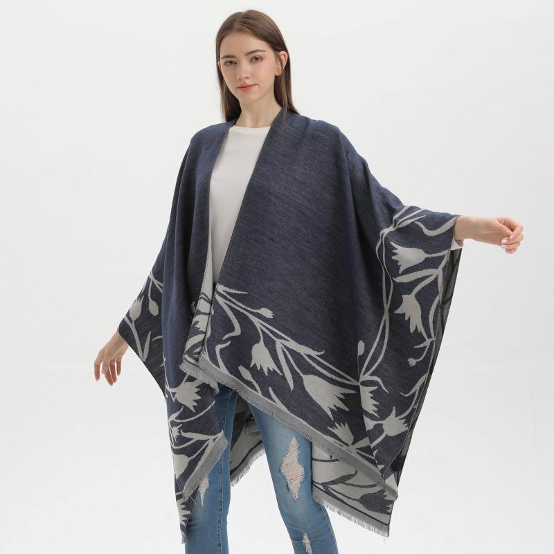 Retro Double-sided Split Shawl Can Be Worn In All Seasons, Women's Imitation Cashmere Fringed Cape Cardigan, Air-conditioned Room with Blanket