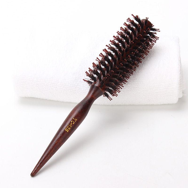Hairdressing Pig Bristle Curling Comb: Round Barrel for Home Blow Dry & Straightening