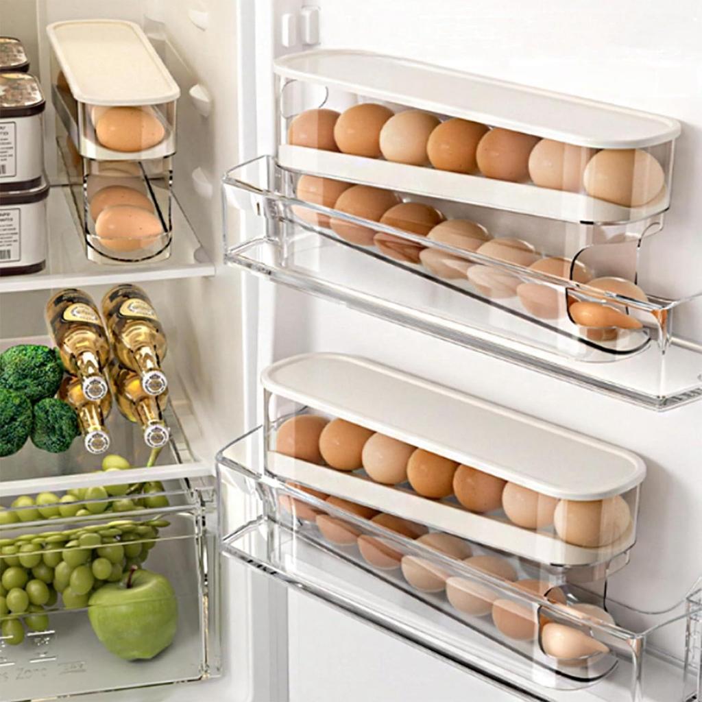 Auto Rolling Fridge Egg Container Space Saving Eggs Dispenser for Refrigerator Storager Automatic Scrolling Egg Rack Holder for Kitchen