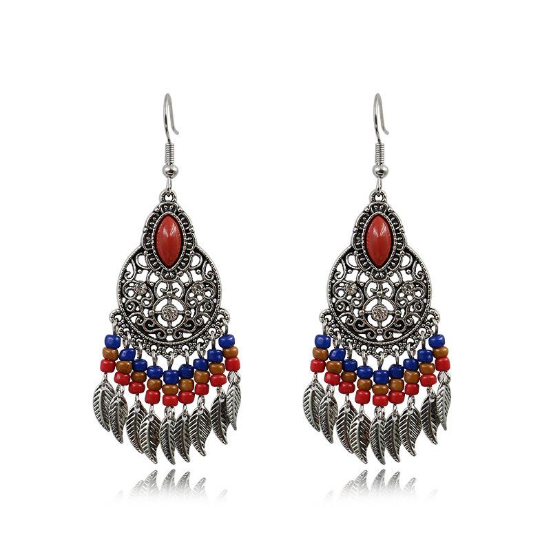 GemChic Women's New Vintage Leaf Fringe Hollow Beading Fringe Earrings Ethnic Fashion Hook Earrings Birthday Christmas Jewelry Gift