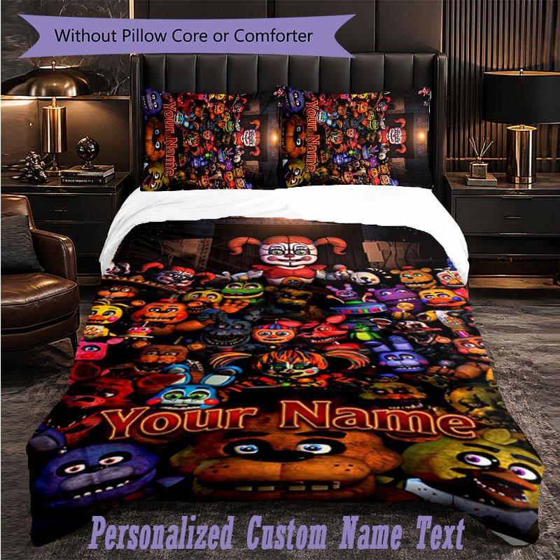 Personalized 3Pcs Bedding SetFive Nights At Freddy’s Custom Text Duvet Cover Pillowcase Set Bedroom Gift