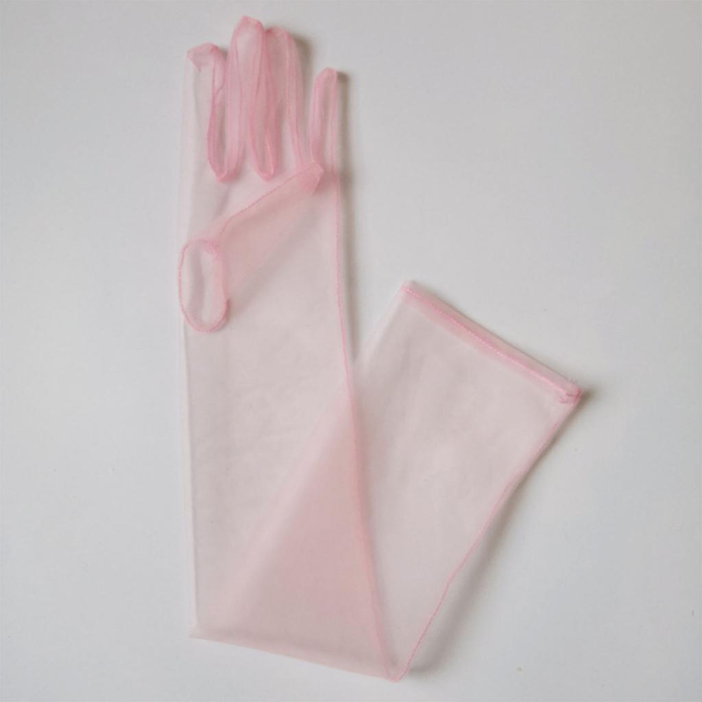 Exquisite Long Tulle Elbow Gloves 55cm Wedding Gloves Ultra Thin Stretchy Full Finger Mittens for Opera Party Concert