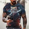 Men's T Shirts Japanese Samurai Cat Printed T-Shirt Funny 3D Animal Graphic T-Shirts  Casual O-neck Loose Tops Short Sleeve Tee