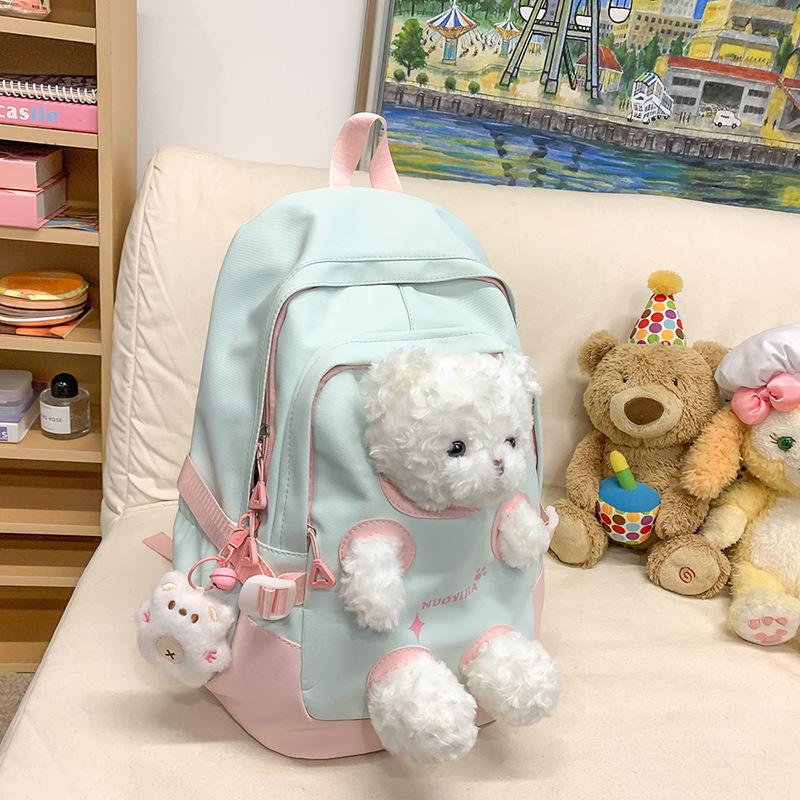 Schoolbag1011 New Cute Bear Schoolbag Girl Girl Junior High School Student Pupil Doll Backpack Fashion Color Matching Backpack
