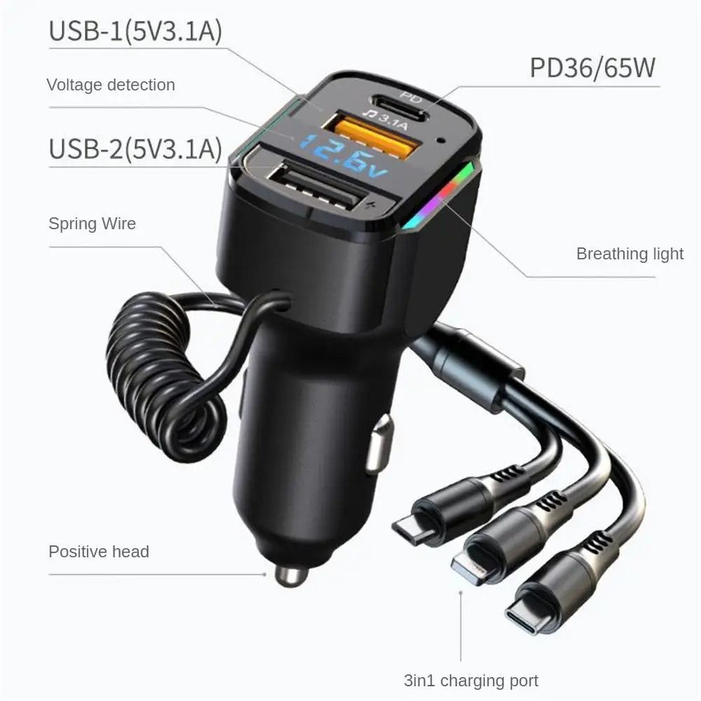 Fast charging 3-in-1 Car Charger Multiple ports Charger Adapter Mini USB Car Charger  Tablet