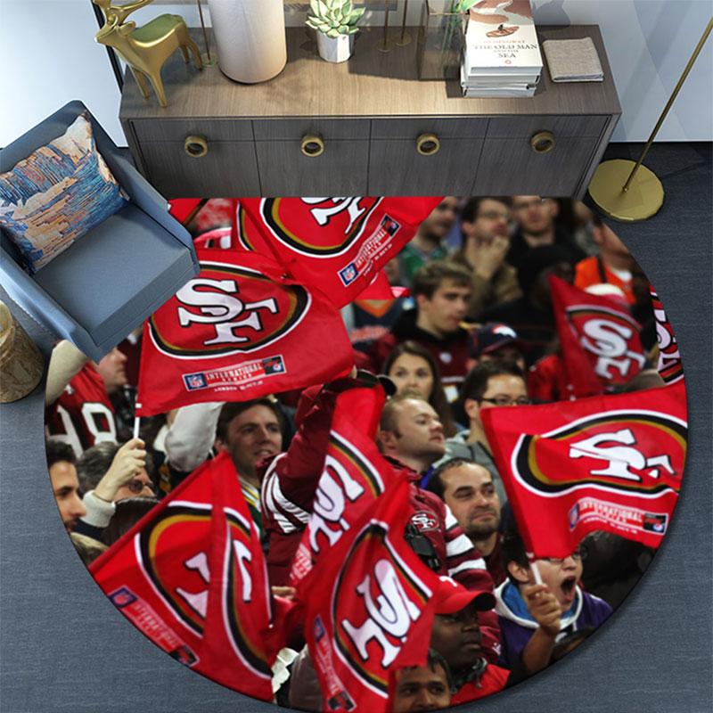 SF 49ers Muster runder Teppich, Teppich für Wohnzimmer Schlafzimmer Spielzimmer, Rutschfeste Bodenmatte, Feiertagsgeschenke und Geburtstagsgeschenke.