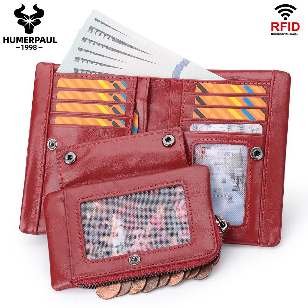 Humerpaul Ladies Wallet First Layer Cowhide Wallet Multi-card Slot Coin Purse with Photo Window Card Holder