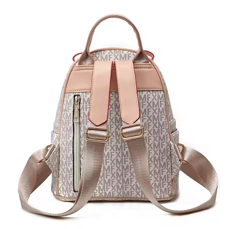 Letter Graphic Zipper Backpack Women's Waterproof Book Bag Casual PU Leather Daypack