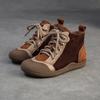 Johnature Mixed Color Genuine Leather Lightweight Comfortable Ankle Boots Retro Versatile Warm Women's Shoes