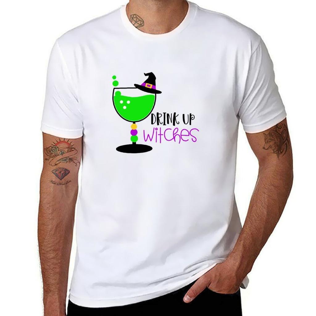 Drink Up Witches  Neon Colors TShirt Functional Casual Short Sleeve Tee