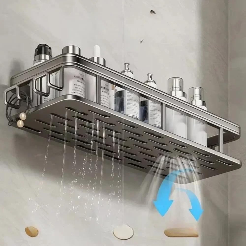 Bathroom Shelf No Drill Wall Mounted Shampoo Bottle Shower Corner Rack Toilet Storage Rack Aluminum Bathroom Kitchen Accessories