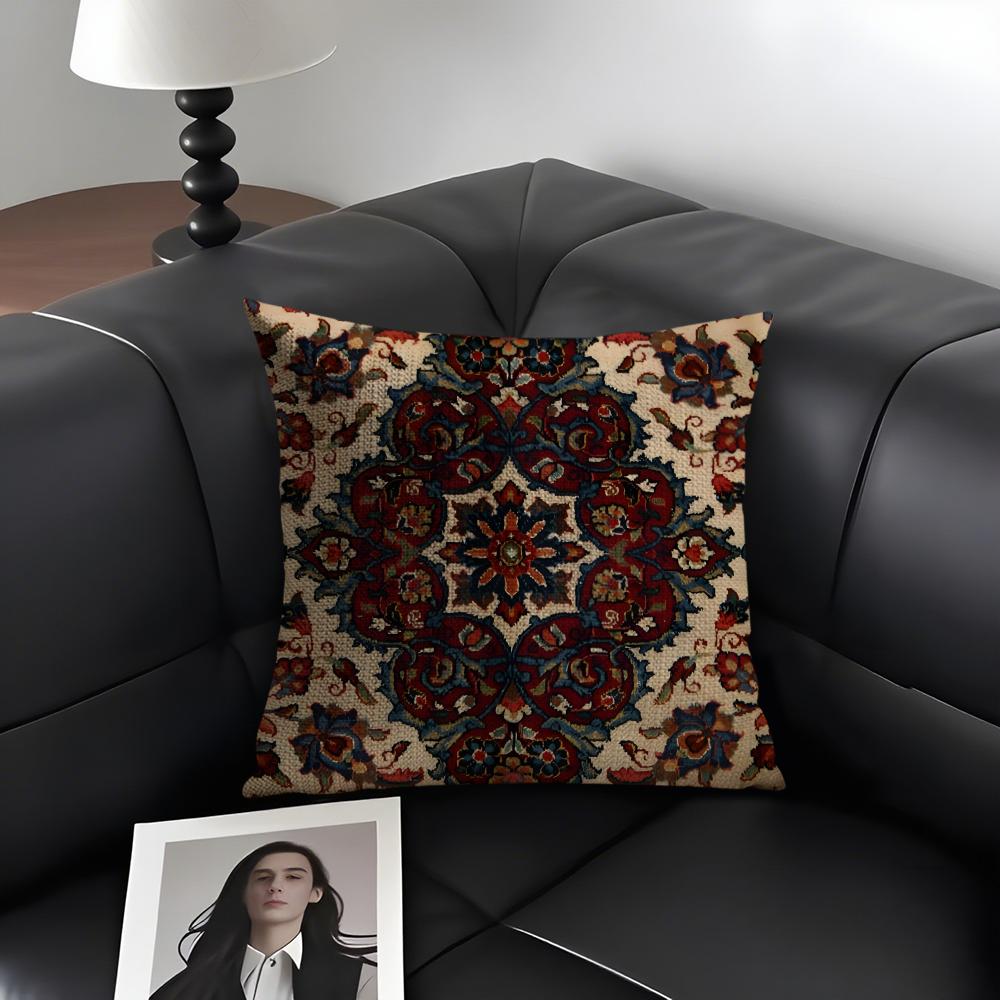 Persian Rug Pattern Classical Cushion Cover Natural Linen Organic Fabric DoubleSided Printing Sofa Home Decor Gift Pillow Case