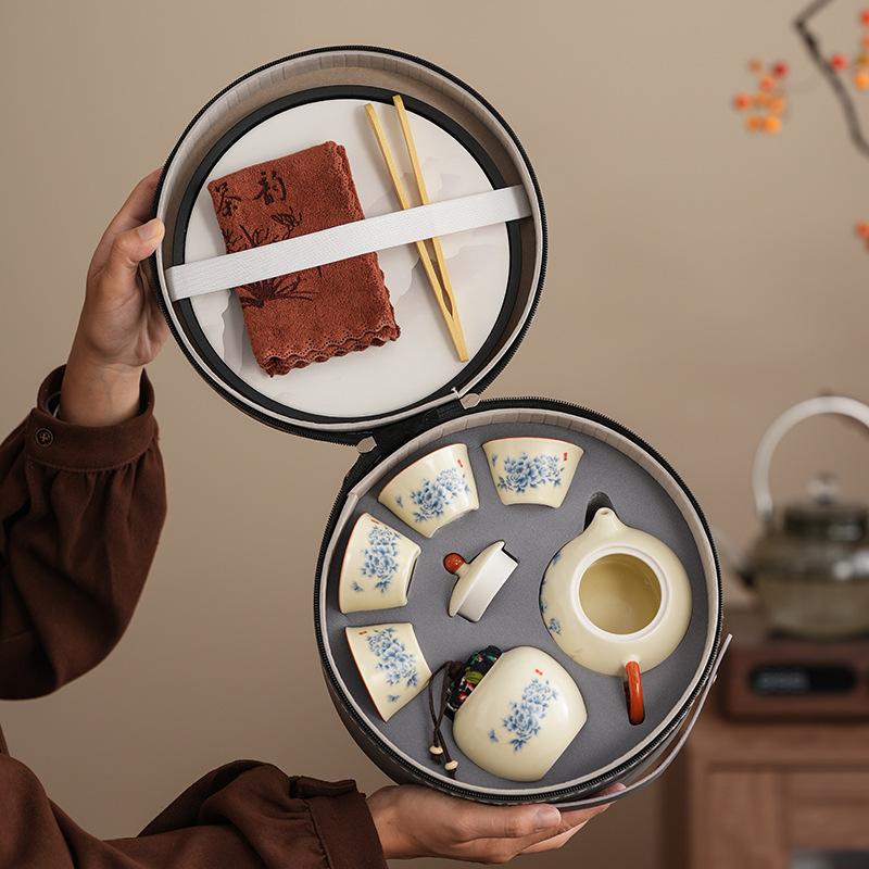 Teeset Keramik kleines Set einfache Aufbewahrung Ru-Ofen Brüh-Teekanne Haushalt Tianxiang Pfingstrose Kung-Fu-Teeset