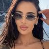 Vintage Rimless Rhombus Sunglasses Women For Men  Luxury Brand Designer Popular Punk Hip Hop Metal Leopard Head Sun Glasses