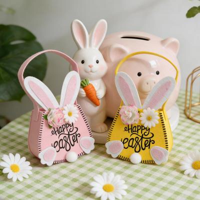 Easter Candy Bag Easter Egg Hunt Bag Easter Tote Bag with Handles Reusable Bunny Gift Bags Rabbit Ears Flowers Easters Basket
