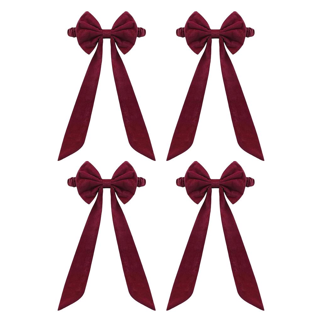 1/4PCS Burgundy Chair Sashes Chair Sashes Bows Burgundy Velvet Sashes Chairs Bows for Christmas Banquet Home Wedding Events