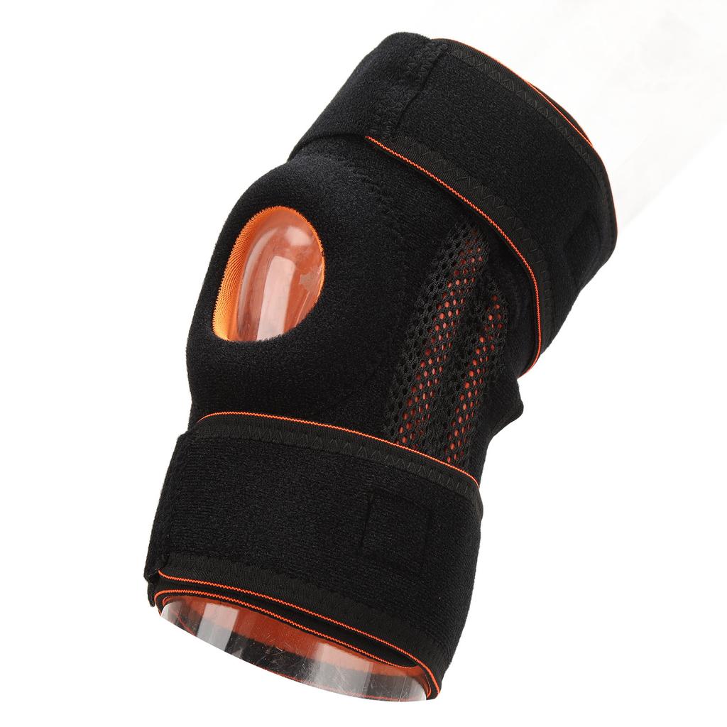 Black Unisex Sporting Knee Support Adjustable Silicone Spring Hollow Open Type Knee Brace