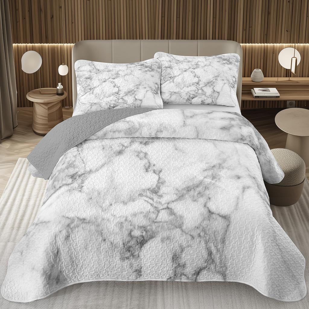 Marble Bedspread Set Soft Lightweight Stone Print Coverlet Bed Spreads, Farmhouse Modern Thin Quilted Bedding Sets for Women Men
