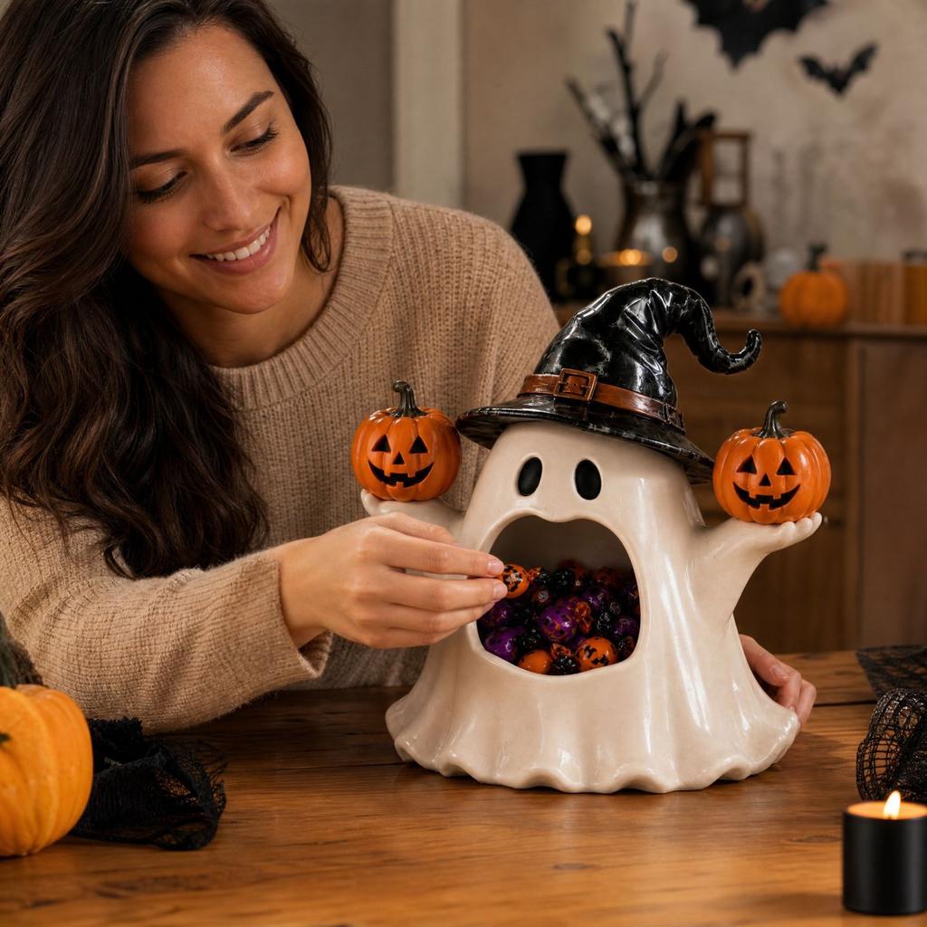 Halloween Candy Jar with Lid for Desktop Storage and Party Display