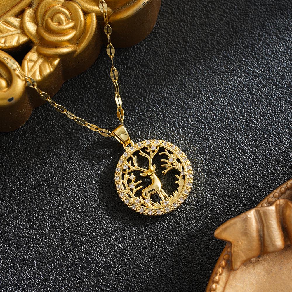 Titanium Steel Zirconia Tree of Life Necklace Pendant - Elegant European/American Design for Women