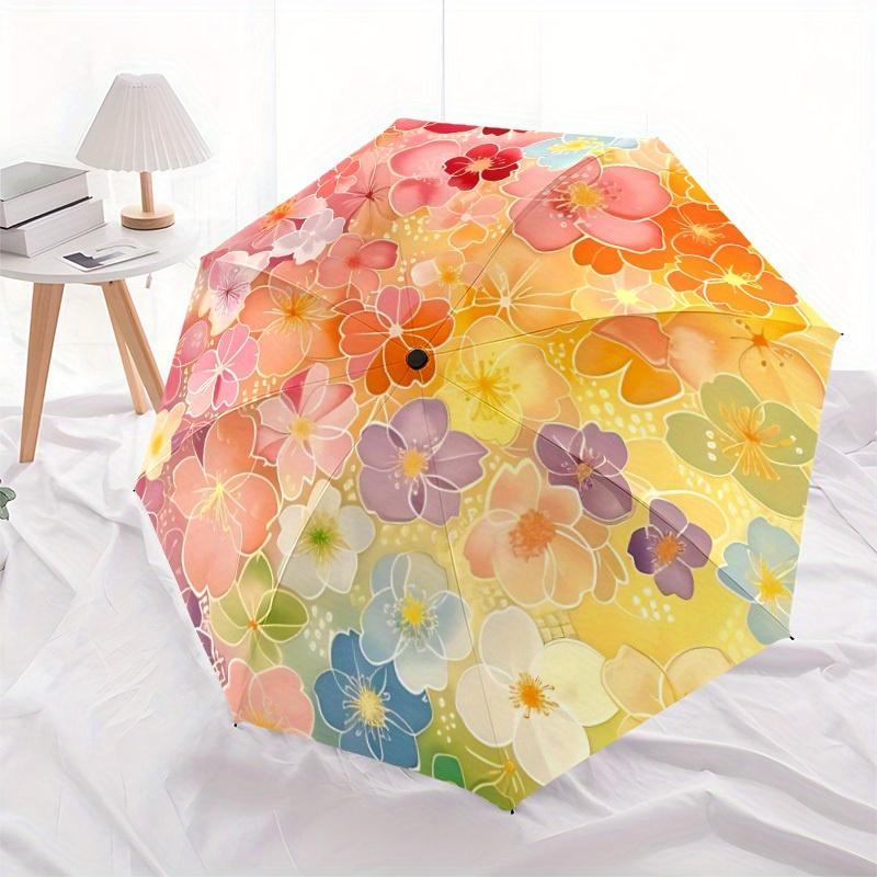1pc Floral Pattern Automatic Folding Umbrella, 8-Rib Sturdy Canopy, Portable Travel Umbrella for Outdoor Use