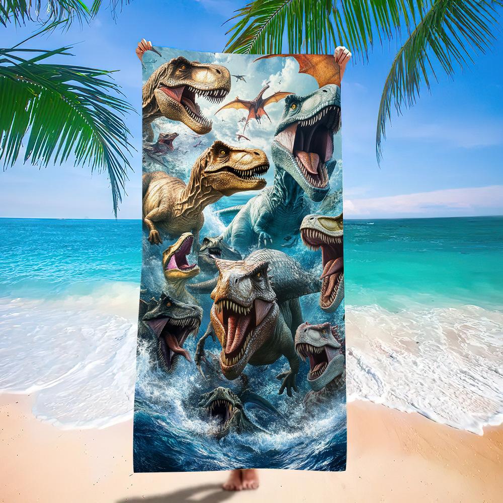 Asciugamano da Spiaggia Cartone Animato Piccolo Dinosauro Europeo e Americano Fabbrica di Stampa Digitale Asciugamano da Bagno Stampa Giocattoli Microfibra Bambini