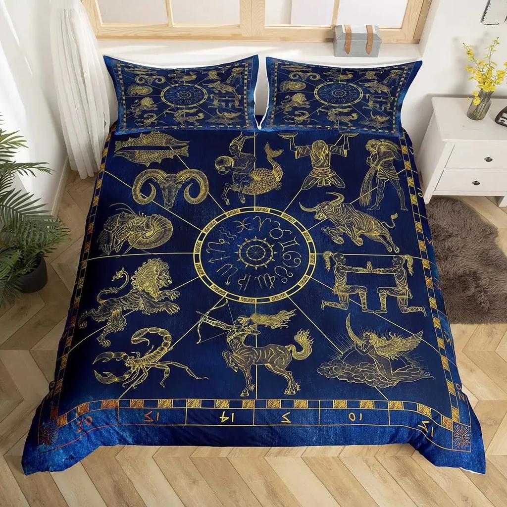 Sun and Moon Bedding Set Twelve Constellations Zodiac Duvet Cover Set for Boys Girls Astrology Comforter Cover Queen Size