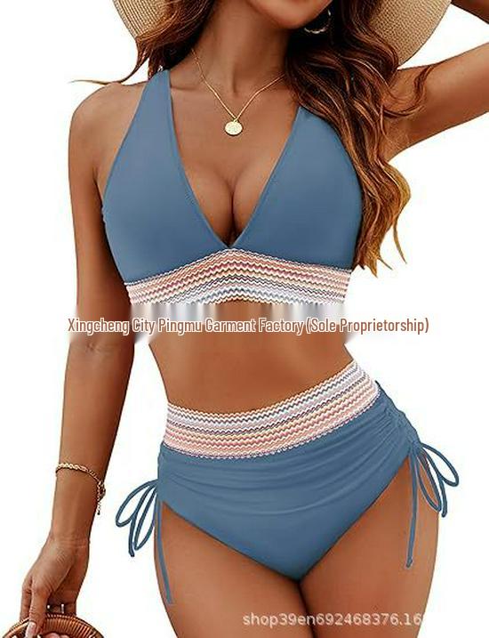 

Женское бикини халтер с высокой талией и контролем живота - Сексуальный европейский и американский стиль XL серый/синий