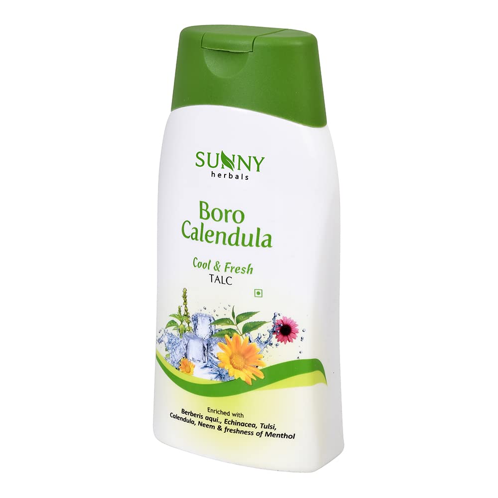 Sunny Herbals Boro Calendula Talco Rinfrescante Freschezza Corpo Controllo Odori Uso Quotidiano Casa Famiglia Confezione da 2 x 100 g