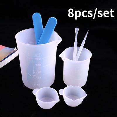 Σετ 8 τεμ. DIY Κρυστάλλινη Κόλλα Σταγόνας Silicone Αναδευτήρας 100ml250ml Μίας Χρήσης Με Κλίμακα Κύπελλο Μέτρησης Θήκη Υπο-συσκευασίας Κύπελλο Κόλλας