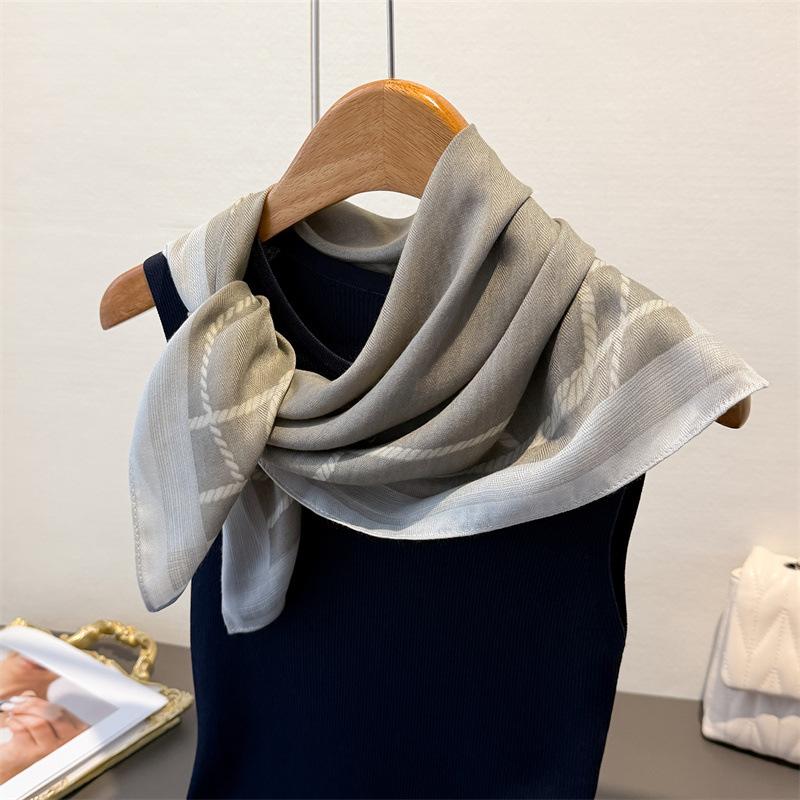 Exotic retro herringbone cotton-linen small square scarf, faux velvet shawl, sun-protective neckerchief for women