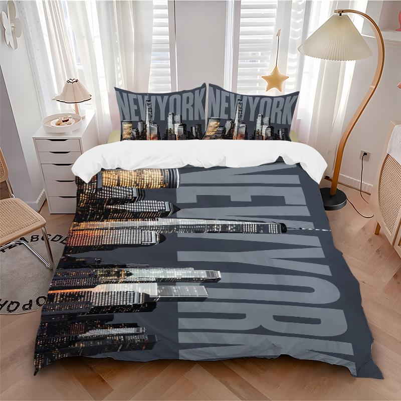 3Pcs New York City Skyline Bedding Set Quilt Cover Pillowcase Home Christmas Xmas Halloween Gift 1 Duvet Cover 2 Pillowcase M928873