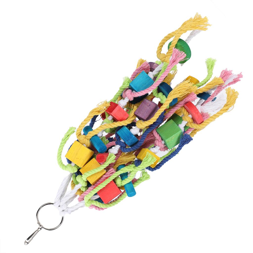 Birds Parrots Multicolored Natural Wooden Chewing Toy Biting Block Gnawing String
