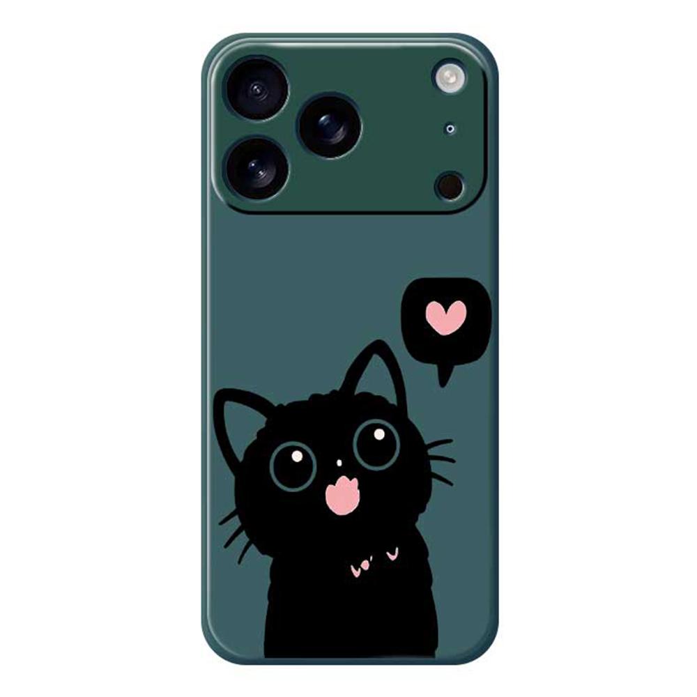 For iPhone 17 Pro Max Case Love Black Cat Pattern Printing Straight Edge TPU Phone Back Cover
