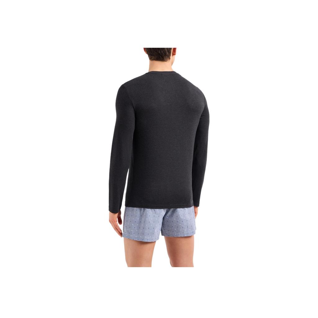 Emporio Armani Round Neck Solid Color Eagle Logo Embroidered Long Sleeve T-Shirt Men Tops Black 111653-4F584-00020