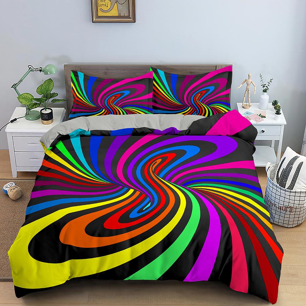 Psychedelic Duvet Cover Set for Kid Adult Boy Comforter Cover Fractal Art Abstract Artwork Polyester Bedding Set King Queen Size