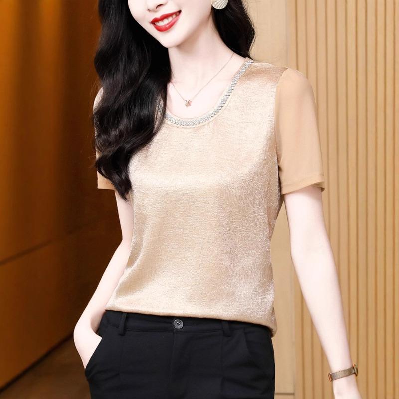 

Новая рубашка с круглым вырезом и короткими рукавами, универсальная и тонкая, высококачественный темпераментный пуловер, простая футболка 3XL